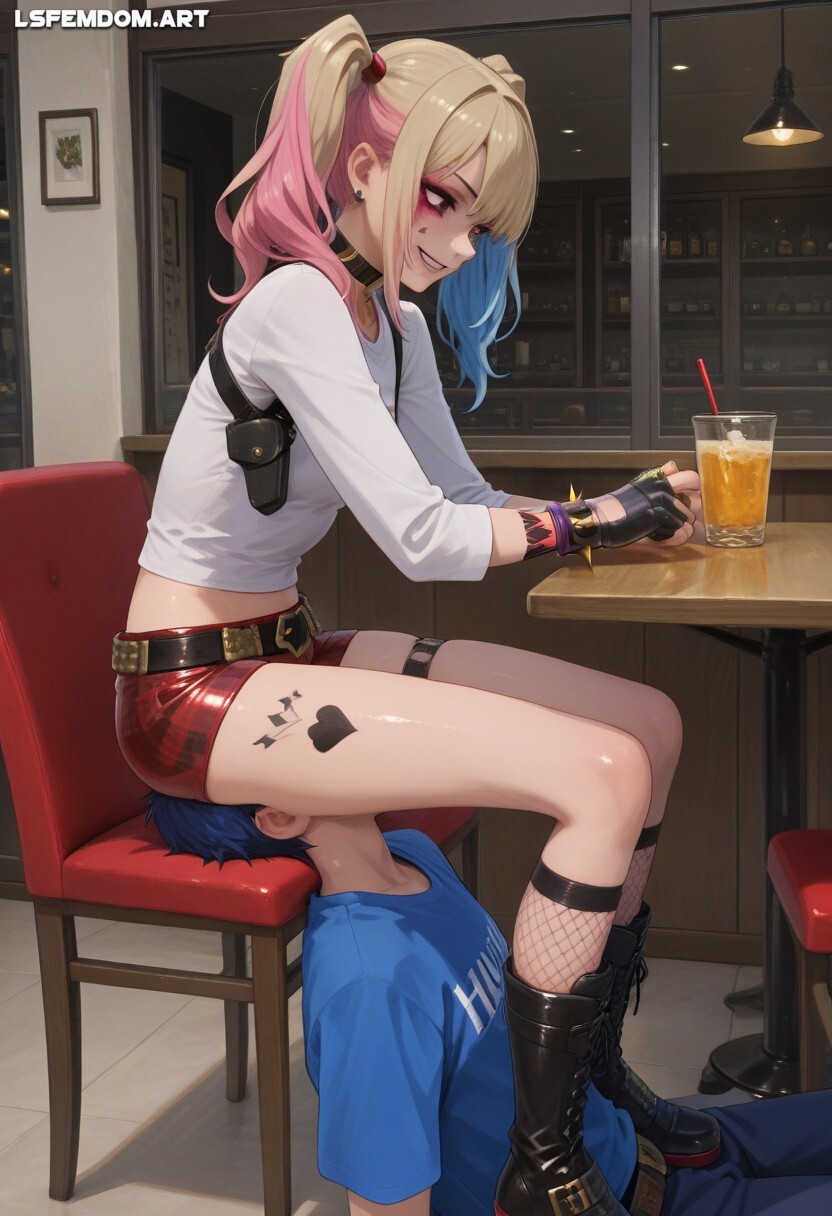 Harley Quinn Facesitting On Human Chair Slave
