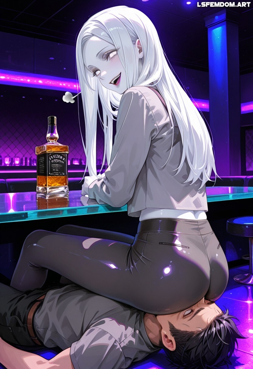 Lady Death Facesitting and Jeanssitting On Human Chair Femdom