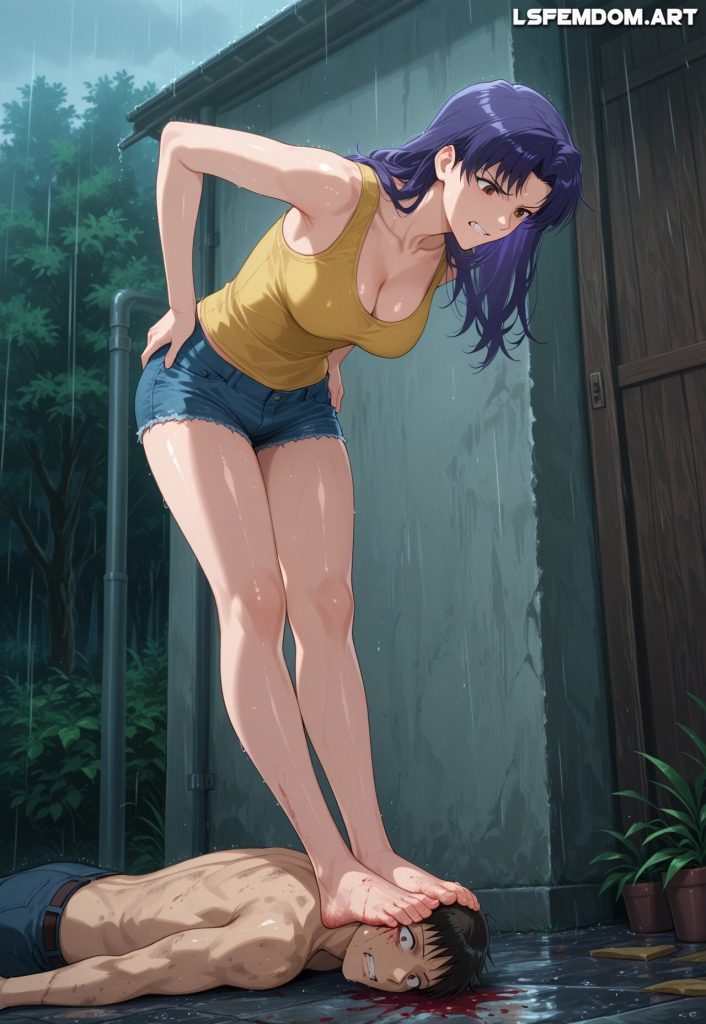 Misato Katsuragi Trampling Shinji’s Head Cruel Femdom