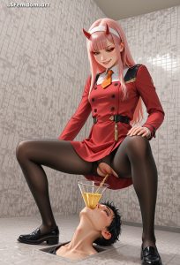 Zero Two Pisses Into Captive's Mouth Through Funnel Femdom Art