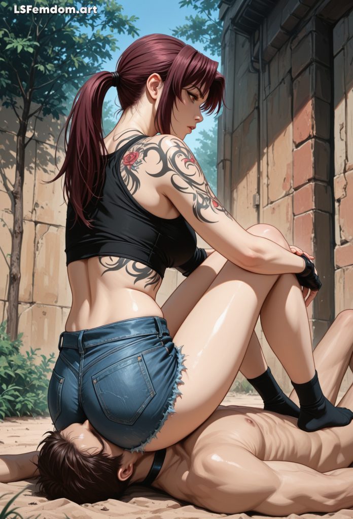 Revy Full Weight Jeanssitting on Human Sofa Femdom Art